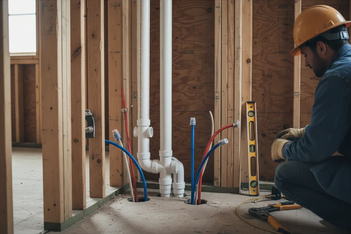 Drain and supply rough-in during Sump Pump Repair in Williamsburg